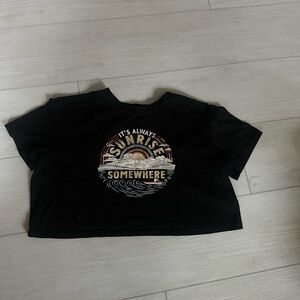 SHEIN Black Crop Top with Sunrise Graphic